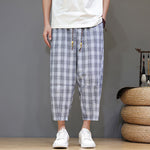 Buddha Stones Summer Casual Drawstring Plaid Capri Pants Men's Harem Pants With Pockets
