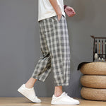 Buddha Stones Summer Casual Drawstring Plaid Capri Pants Men's Harem Pants With Pockets