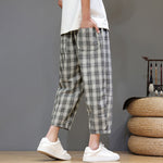Buddha Stones Summer Casual Drawstring Plaid Capri Pants Men's Harem Pants With Pockets