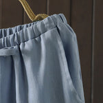 Buddha Stones Summer Casual Minimalist Drawstring Solid Cotton Linen Ankle Pants Women's Straight Leg Pants With Pocket
