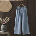 Buddha Stones Summer Casual Minimalist Drawstring Solid Cotton Linen Ankle Pants Women's Straight Leg Pants With Pocket