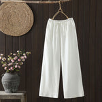 Buddha Stones Summer Casual Minimalist Drawstring Solid Cotton Linen Ankle Pants Women's Straight Leg Pants With Pocket