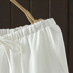 Buddha Stones Summer Casual Minimalist Drawstring Solid Cotton Linen Ankle Pants Women's Straight Leg Pants With Pocket