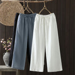 Buddha Stones Summer Casual Minimalist Drawstring Solid Cotton Linen Ankle Pants Women's Straight Leg Pants With Pocket