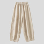 Buddha Stones Summer Casual Simple Drawstring Solid Cotton Linen Cropped Pants Women's Harem Pants With Pocket