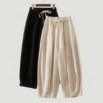 Buddha Stones Summer Casual Simple Drawstring Solid Cotton Linen Cropped Pants Women's Harem Pants With Pocket
