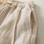 Buddha Stones Summer Casual Simple Drawstring Solid Cotton Linen Cropped Pants Women's Harem Pants With Pocket