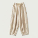 Buddha Stones Summer Casual Simple Drawstring Solid Cotton Linen Cropped Pants Women's Harem Pants With Pocket