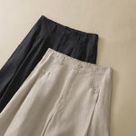 Buddha Stones Summer Casual Elegant Button-Up Solid  Ankle Pants Women's Wide Leg Pants With Pocket