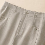 Buddha Stones Summer Casual Elegant Button-Up Solid  Ankle Pants Women's Wide Leg Pants With Pocket