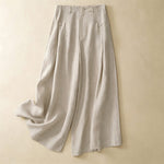 Buddha Stones Summer Casual Elegant Button-Up Solid  Ankle Pants Women's Wide Leg Pants With Pocket