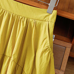 Buddha Stones Summer Casual Boho Solid Line Women's Skirts With Pockets