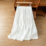 Buddha Stones Summer Casual Boho Solid Line Women's Skirts With Pockets