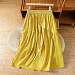 Buddha Stones Summer Casual Boho Solid Line Women's Skirts With Pockets