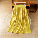 Buddha Stones Summer Casual Boho Solid Line Women's Skirts With Pockets