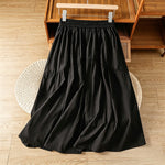 Buddha Stones Summer Casual Boho Solid Line Women's Skirts With Pockets