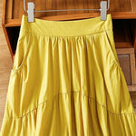 Buddha Stones Summer Casual Boho Solid Line Women's Skirts With Pockets