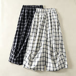 Buddha Stones Summer Casual Plaid Long Pants Women's Tapered Pants With Pockets