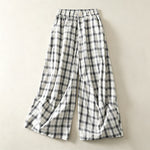 Buddha Stones Summer Casual Plaid Long Pants Women's Tapered Pants With Pockets