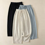 Buddha Stones Summer Casual Drawstring Solid Cropped Pants Women's Wide Leg Pants With Pocket