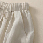 Buddha Stones Summer Casual Drawstring Solid Cropped Pants Women's Wide Leg Pants With Pocket