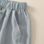 Buddha Stones Summer Casual Drawstring Solid Cropped Pants Women's Wide Leg Pants With Pocket