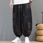 Buddha Stones Summer Boho Casual Drawstring Geometric Cropped Pants Men's Harem Pants With Pocket