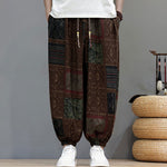 Buddha Stones Summer Boho Casual Drawstring Geometric Cropped Pants Men's Harem Pants With Pocket