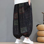 Buddha Stones Summer Boho Casual Drawstring Geometric Cropped Pants Men's Harem Pants With Pocket