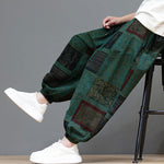 Buddha Stones Summer Boho Casual Drawstring Geometric Cropped Pants Men's Harem Pants With Pocket