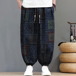 Buddha Stones Summer Boho Casual Drawstring Geometric Cropped Pants Men's Harem Pants With Pocket