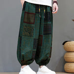Buddha Stones Summer Boho Casual Drawstring Geometric Cropped Pants Men's Harem Pants With Pocket