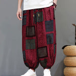 Buddha Stones Summer Boho Casual Drawstring Geometric Cropped Pants Men's Harem Pants With Pocket