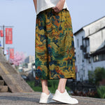 Buddha Stones Summer Vintage Casual Drawstring Crane Print Men's Cropped Pants With Pocket