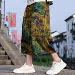 Buddha Stones Summer Vintage Casual Drawstring Crane Print Men's Cropped Pants With Pocket