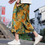 Buddha Stones Summer Vintage Casual Drawstring Crane Print Men's Cropped Pants With Pocket