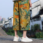 Buddha Stones Summer Vintage Casual Drawstring Crane Print Men's Cropped Pants With Pocket