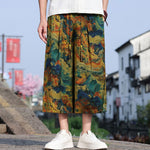 Buddha Stones Summer Vintage Casual Drawstring Crane Print Men's Cropped Pants With Pocket