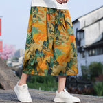 Buddha Stones Summer Vintage Casual Drawstring Crane Print Men's Cropped Pants With Pocket