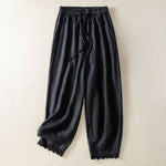Buddha Stones Summer Casual Boho Drawstring Solid Cropped Pants Ramie Women's Harem Pants With Pockets