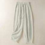 Buddha Stones Summer Casual Boho Drawstring Solid Cropped Pants Ramie Women's Harem Pants With Pockets