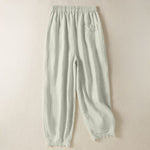Buddha Stones Summer Casual Boho Drawstring Solid Cropped Pants Ramie Women's Harem Pants With Pockets