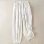 Buddha Stones Summer Casual Boho Drawstring Solid Cropped Pants Ramie Women's Harem Pants With Pockets