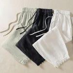 Buddha Stones Summer Casual Boho Drawstring Solid Cropped Pants Ramie Women's Harem Pants With Pockets