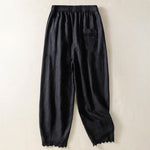 Buddha Stones Summer Casual Boho Drawstring Solid Cropped Pants Ramie Women's Harem Pants With Pockets