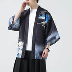 Buddha Stones Summer Casual Vintage Crane Print Men's Kimonos