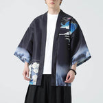 Buddha Stones Summer Casual Vintage Crane Print Men's Kimonos