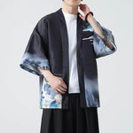 Buddha Stones Summer Casual Vintage Crane Print Men's Kimonos