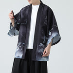 Buddha Stones Summer Casual Vintage Crane Print Men's Kimonos