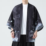 Buddha Stones Summer Casual Vintage Crane Print Men's Kimonos
